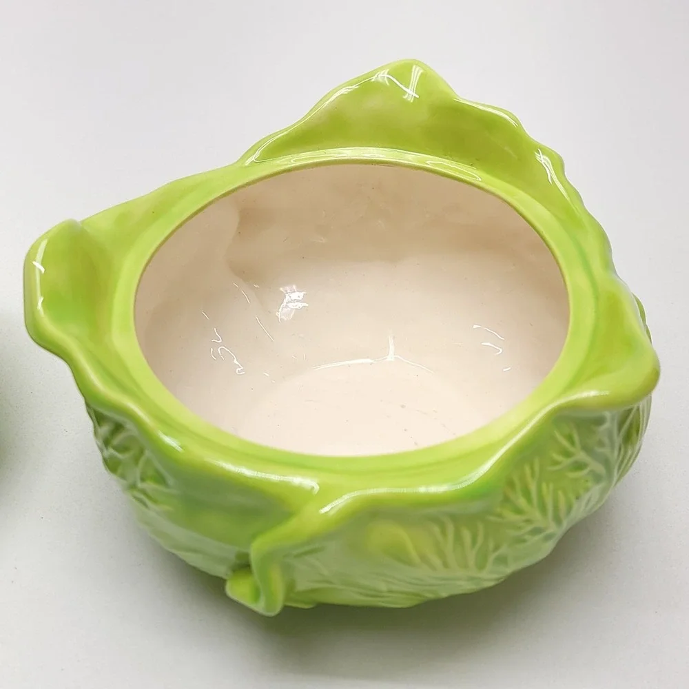 Holland‎ Mold Cabbage Bowl Dish W/ Lid  Green Canister Mid Century 6